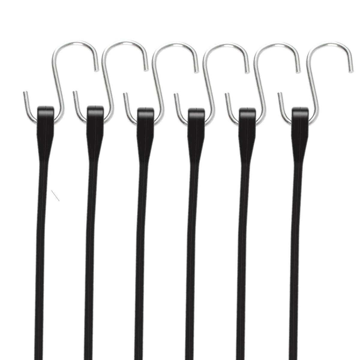 Black rubber bungee cord ties with metal hooks, set of multiple straps