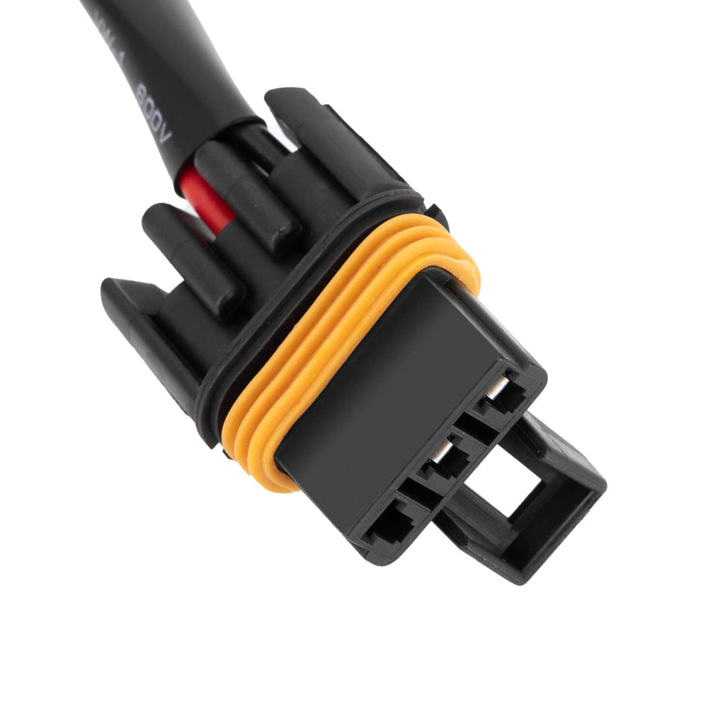 Sealed multi-pin electrical connector with yellow insulator and red wire lead