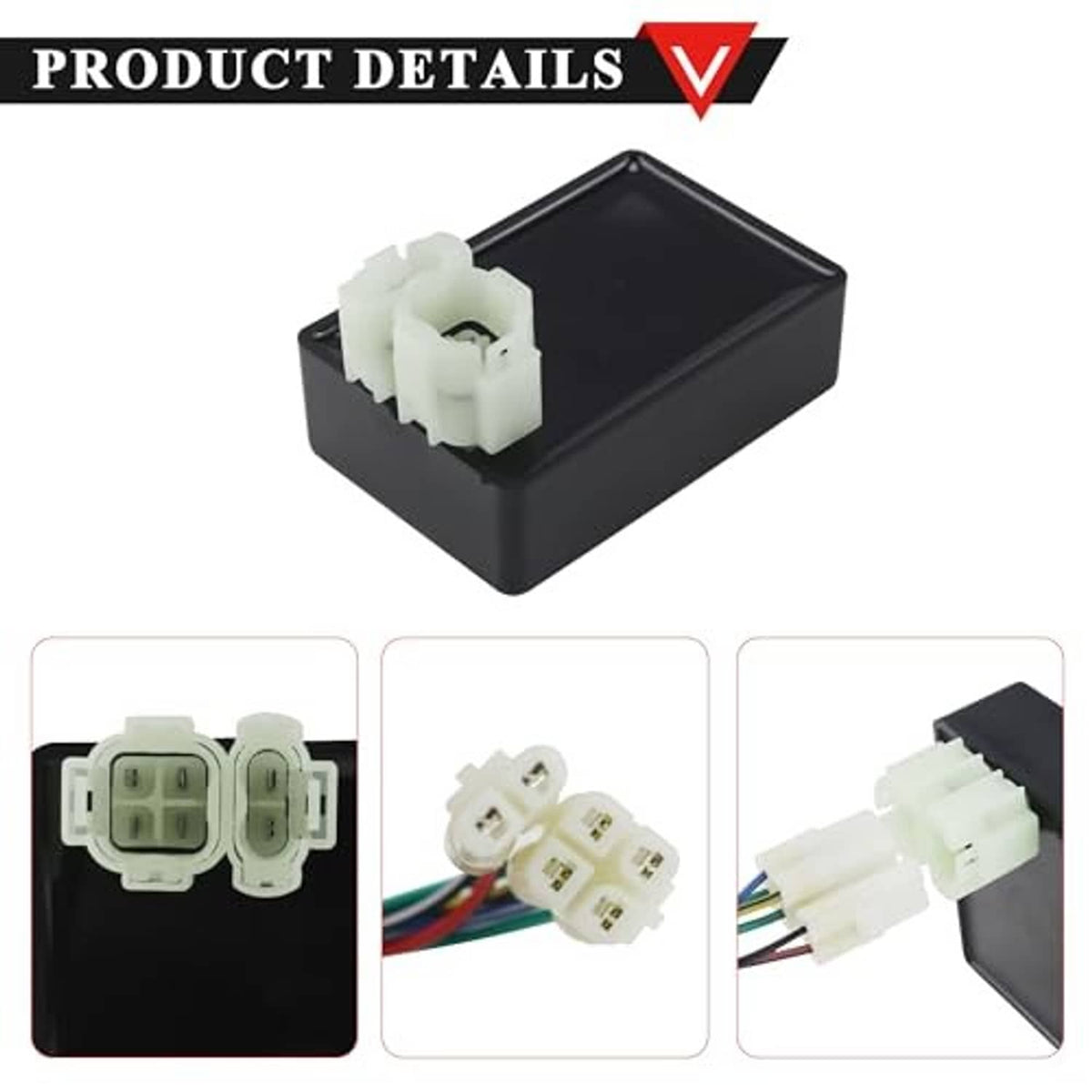 CDI module details view showing white multi-pin connectors and black wiring box