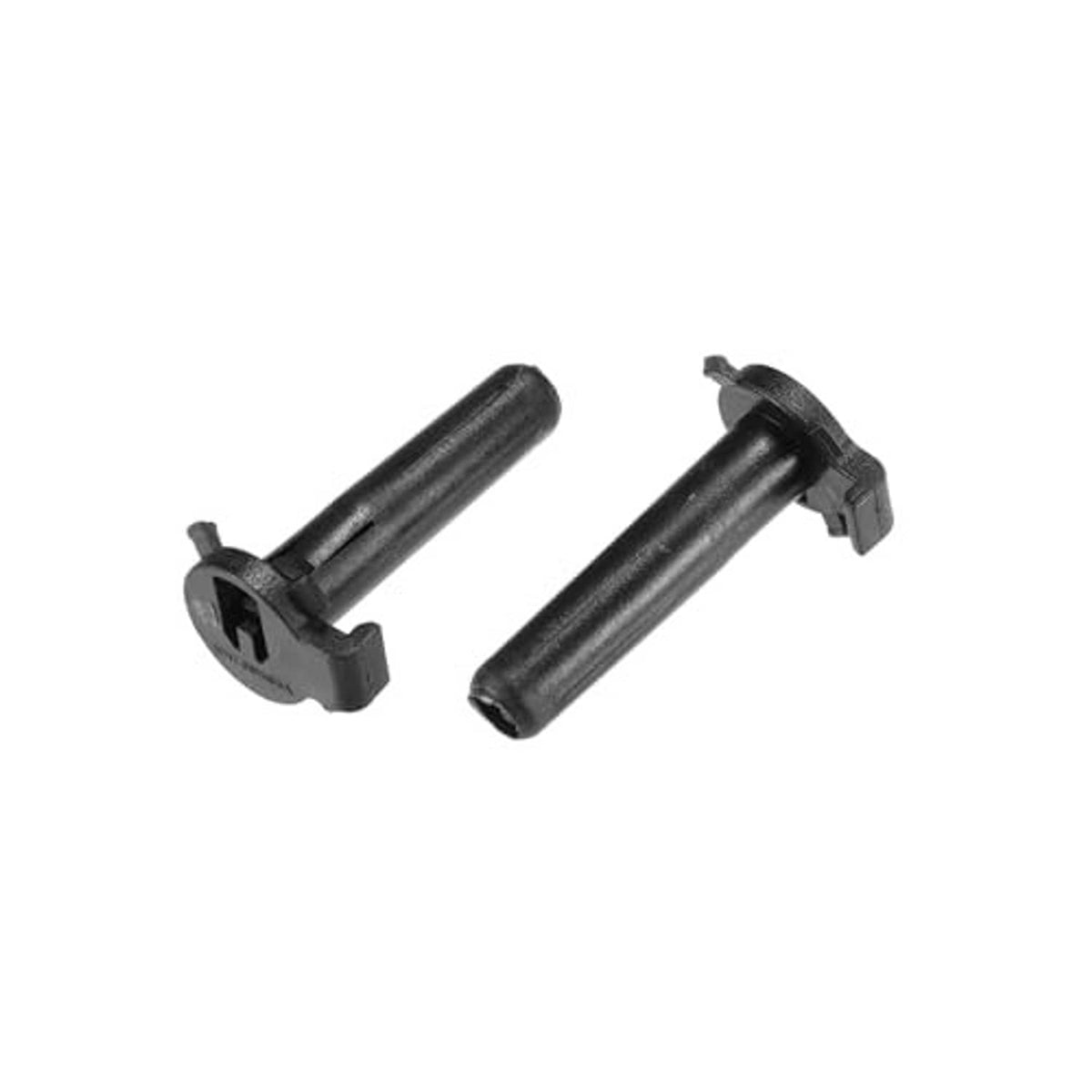 Pair of black rubber radiator mount brackets, angled view, with top side clips