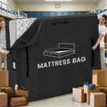 Black twin XL mattress storage bag with handles and printed logo