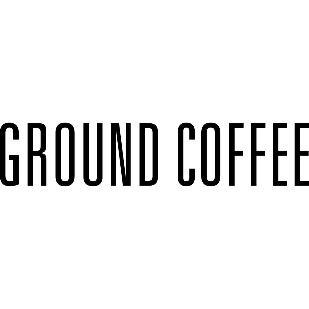 Ground coffee text label on canister