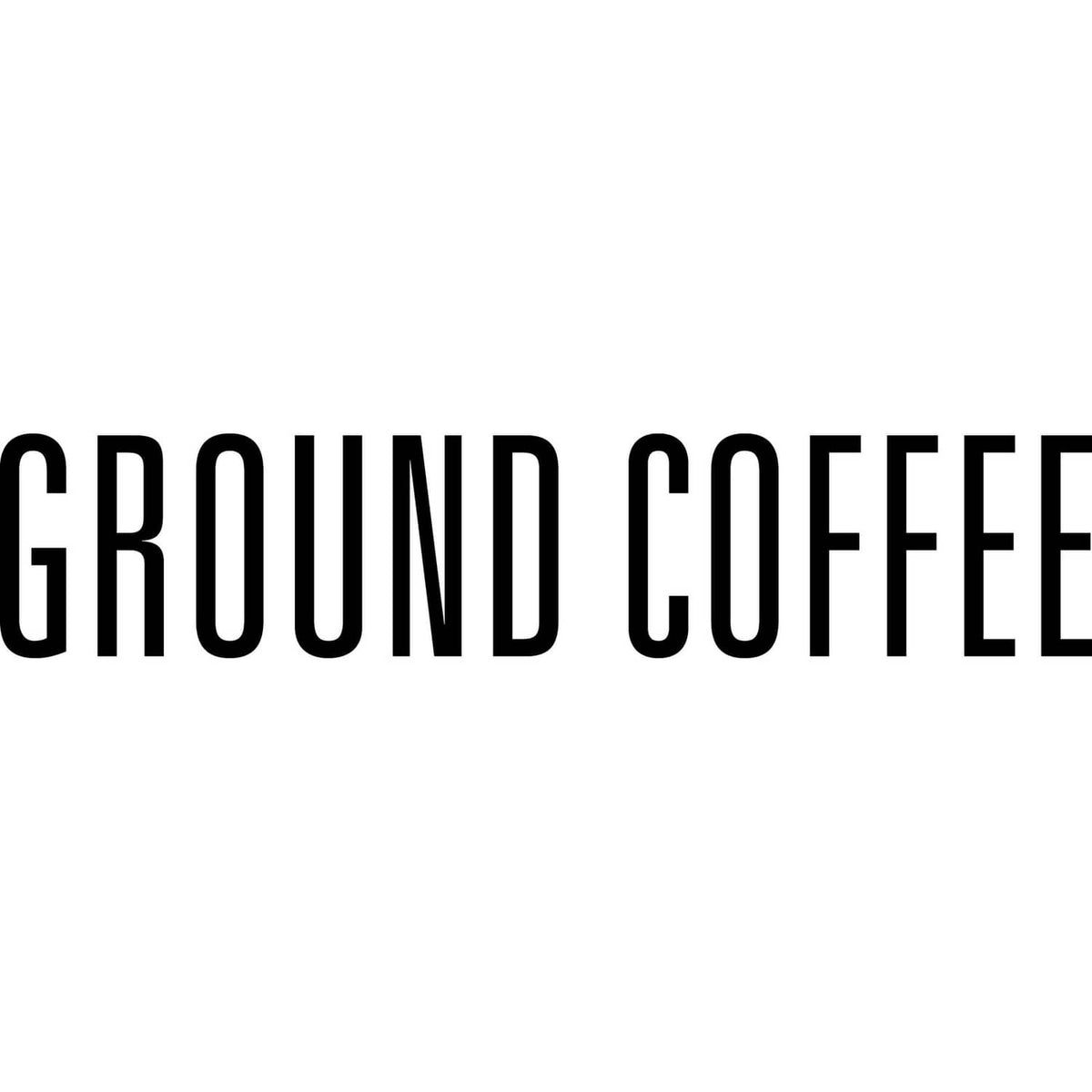 Ground coffee text label on canister
