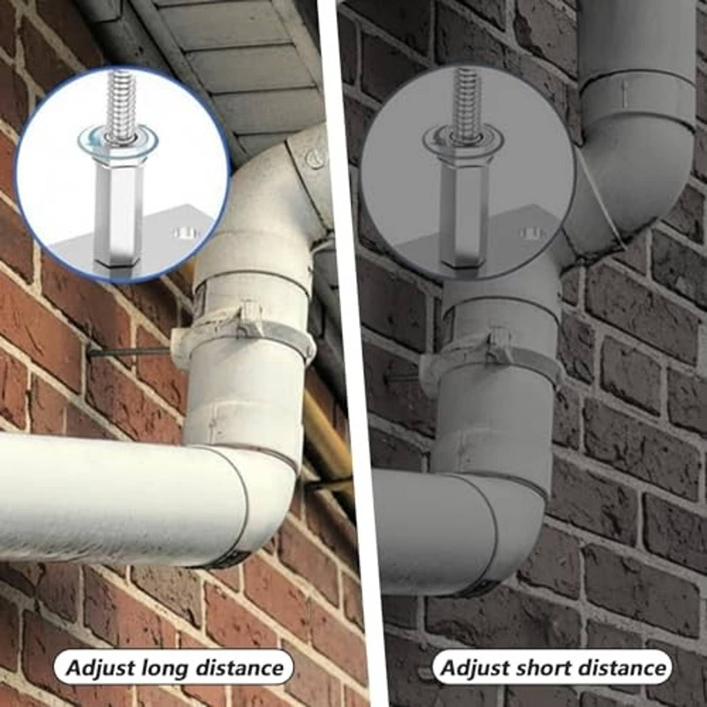 Adjustable split-ring pipe bracket fasteners on metal drainage pipes