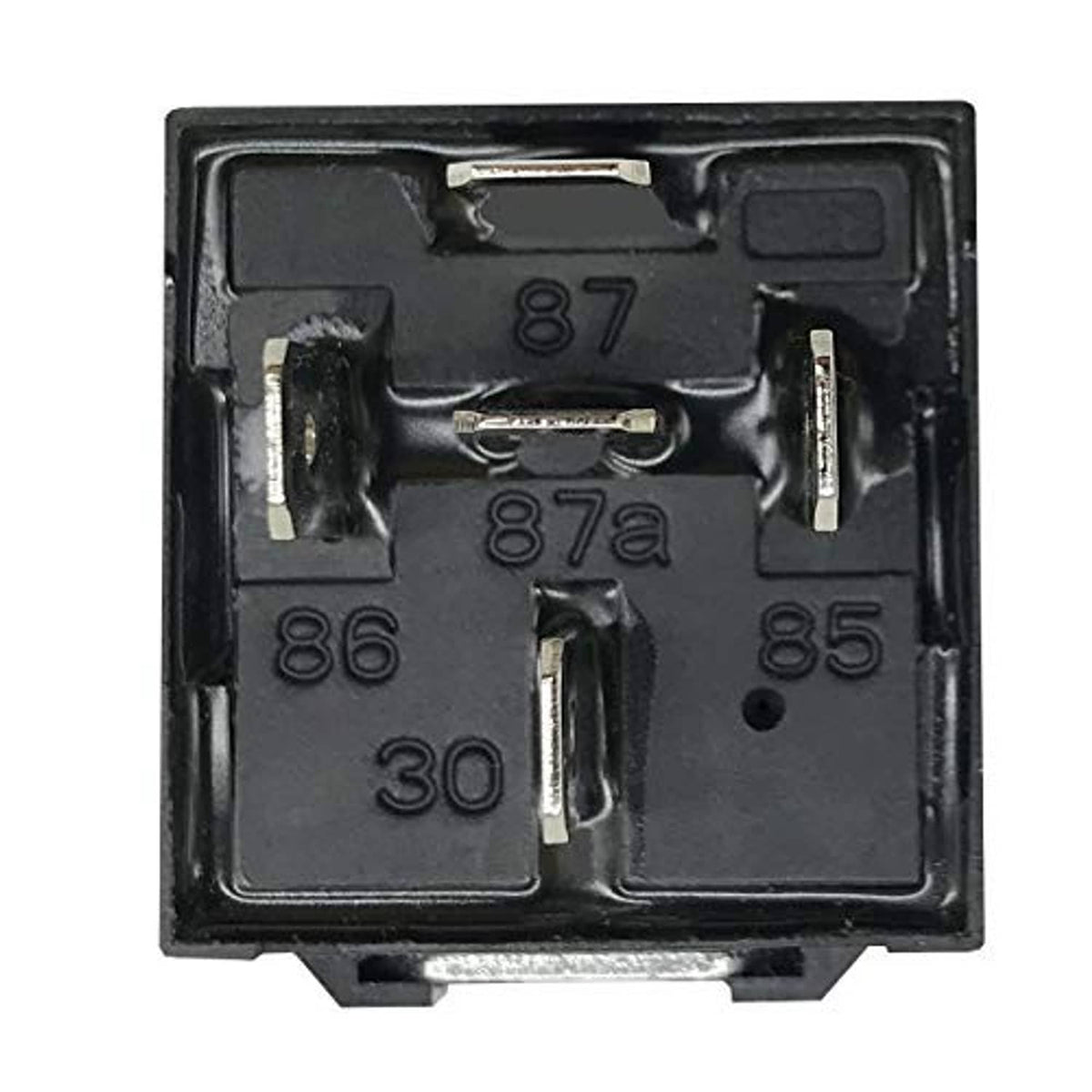 12V SPDT relay interior close-up with numbered terminal slots and contact points