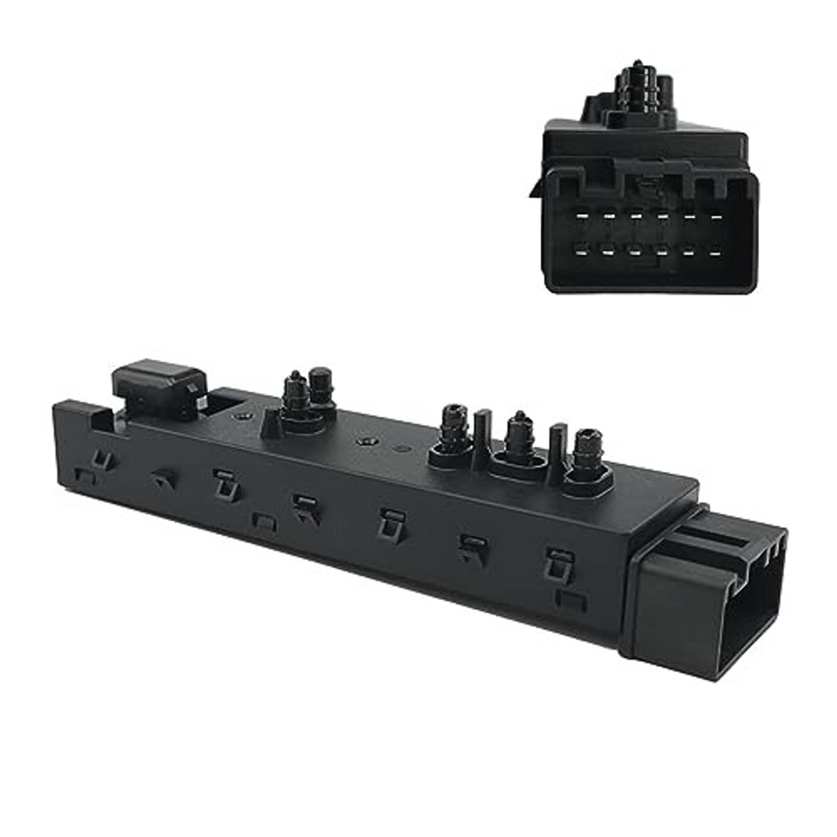 Black power seat adjust switch with front multi-pin plug and screw posts