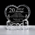 Engraved crystal heart keepsake with black panel reading 20 years of Marriage and LOVE
