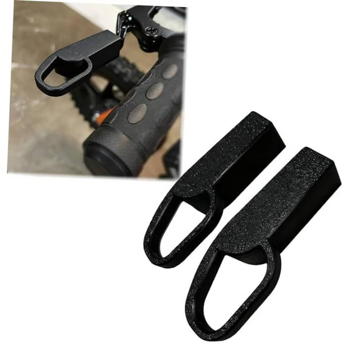 Black brake lever extension for e-bike, textured grip design, two-piece set.