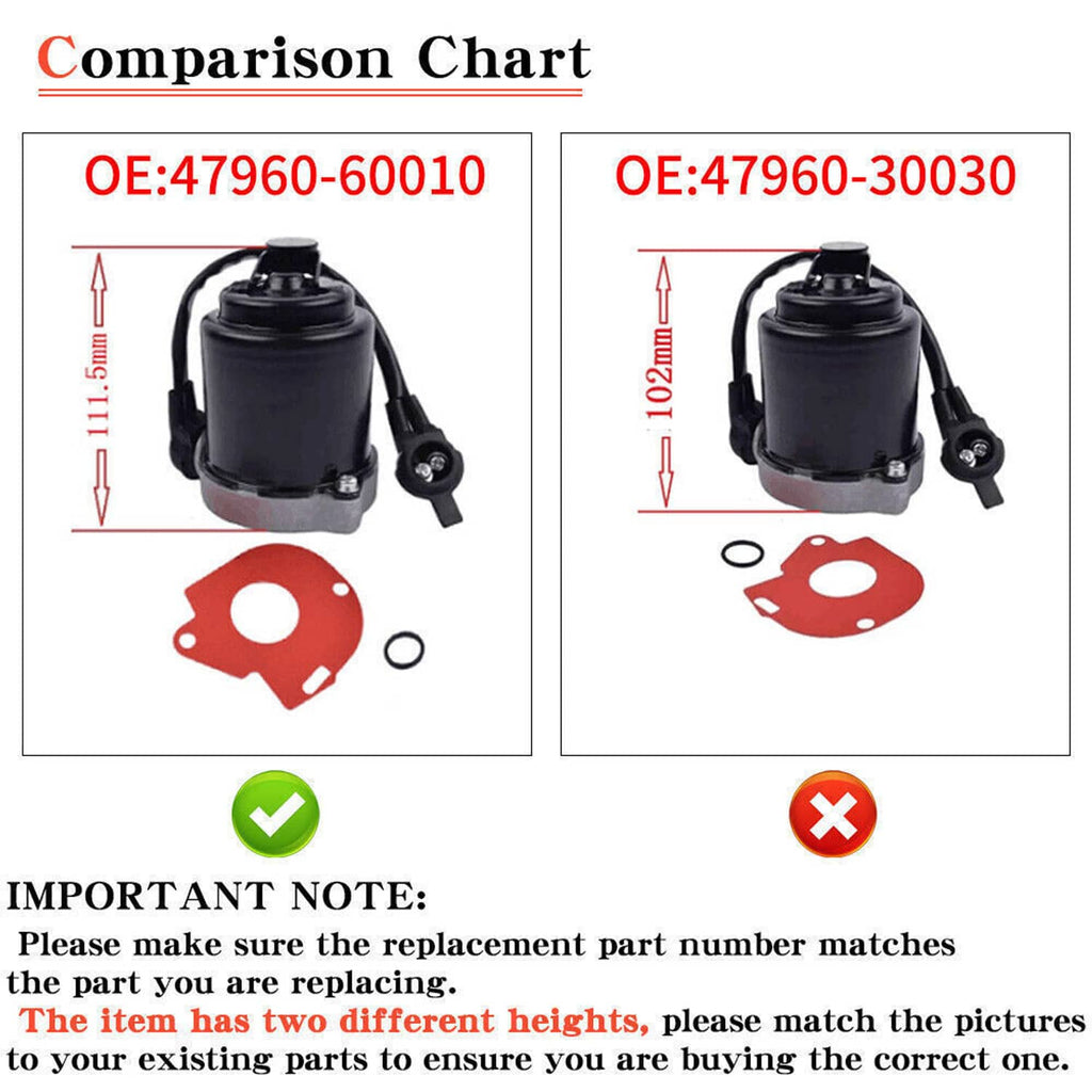 Brake booster pump motor and red gasket set shown in comparison layout
