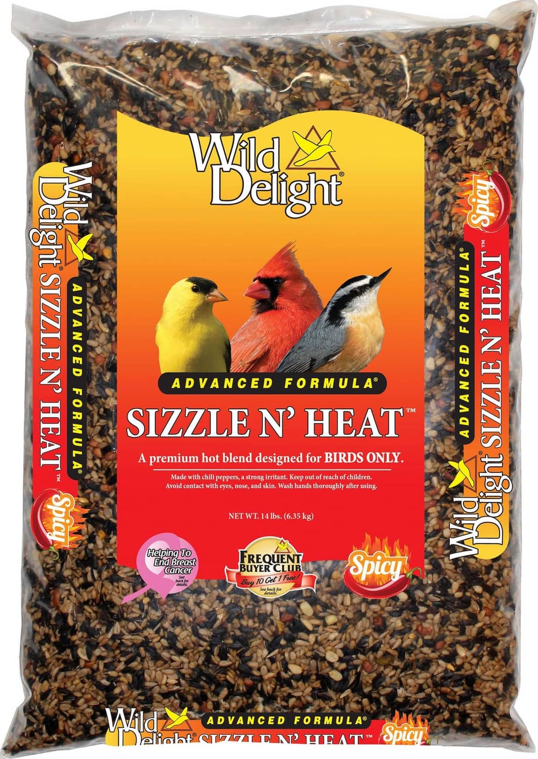 Wild Delight Sizzle N' Heat bird food, 14 lb bag of seed and grains