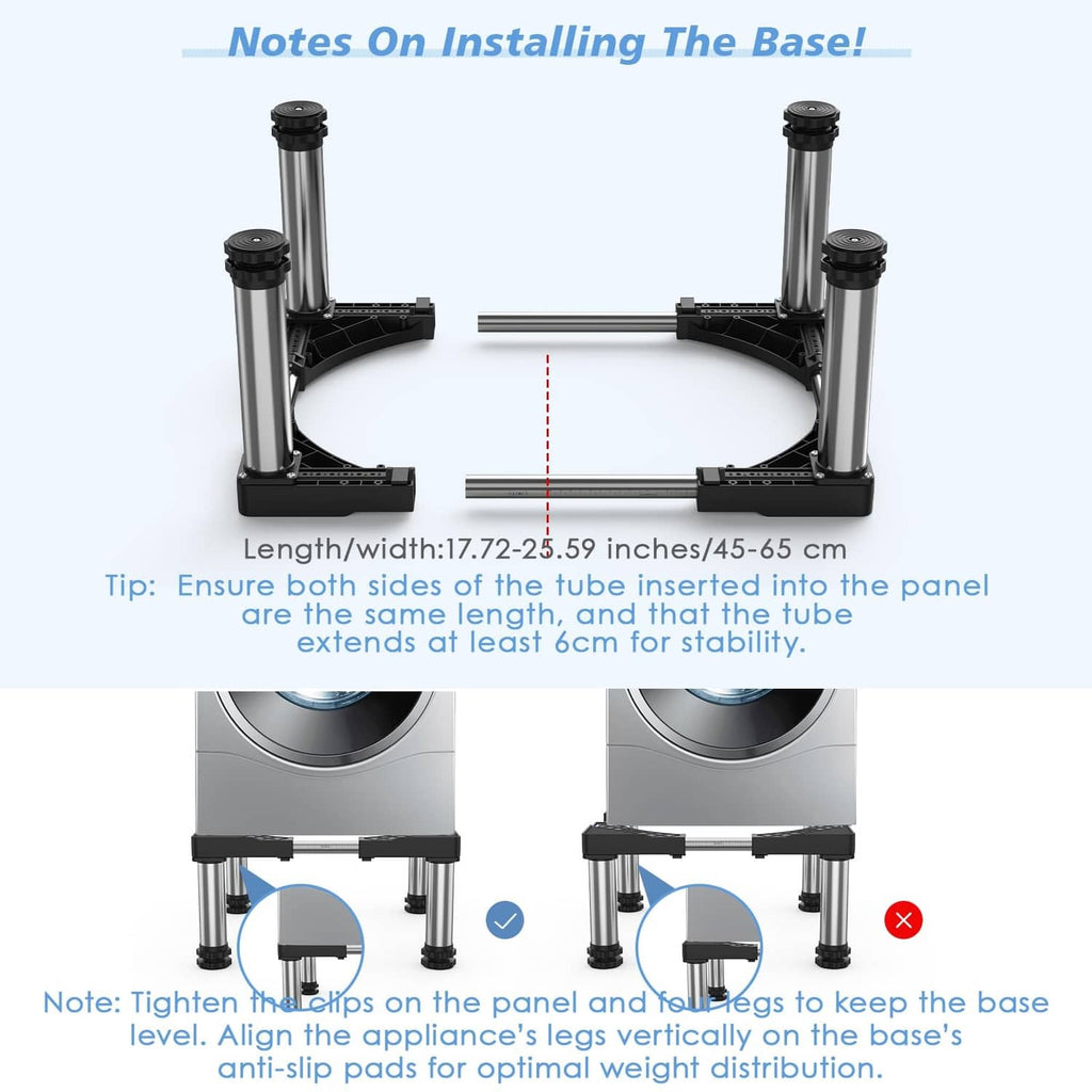 Adjustable stand base with four corner posts and black anti-slip foot pads