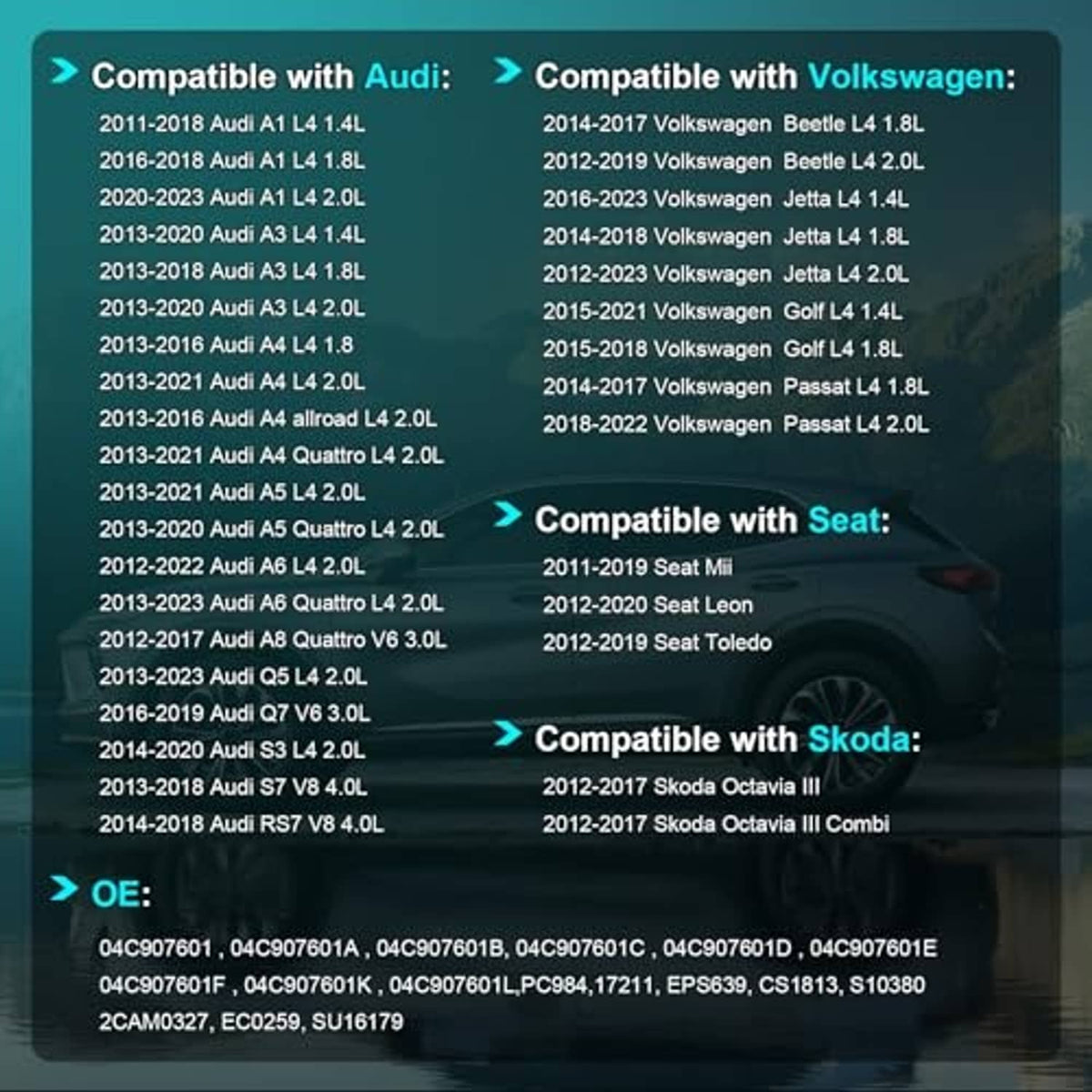 Vehicle compatibility and OE code list graphic for camshaft position sensor