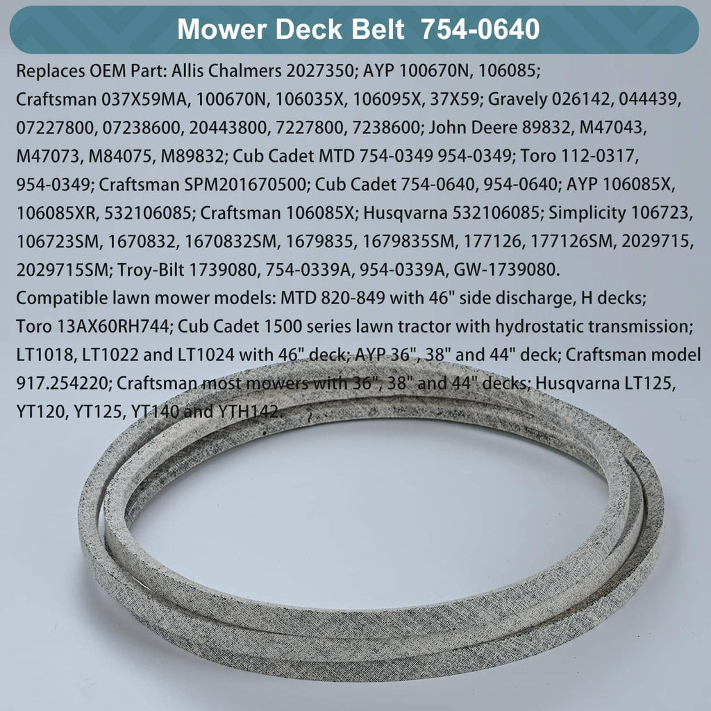 Grey speckled lawn mower deck belt, circular loop