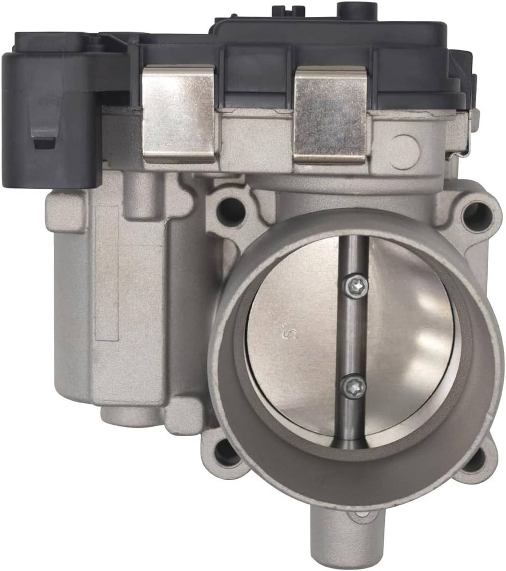 Electronic throttle body with circular throttle opening and black electrical connector