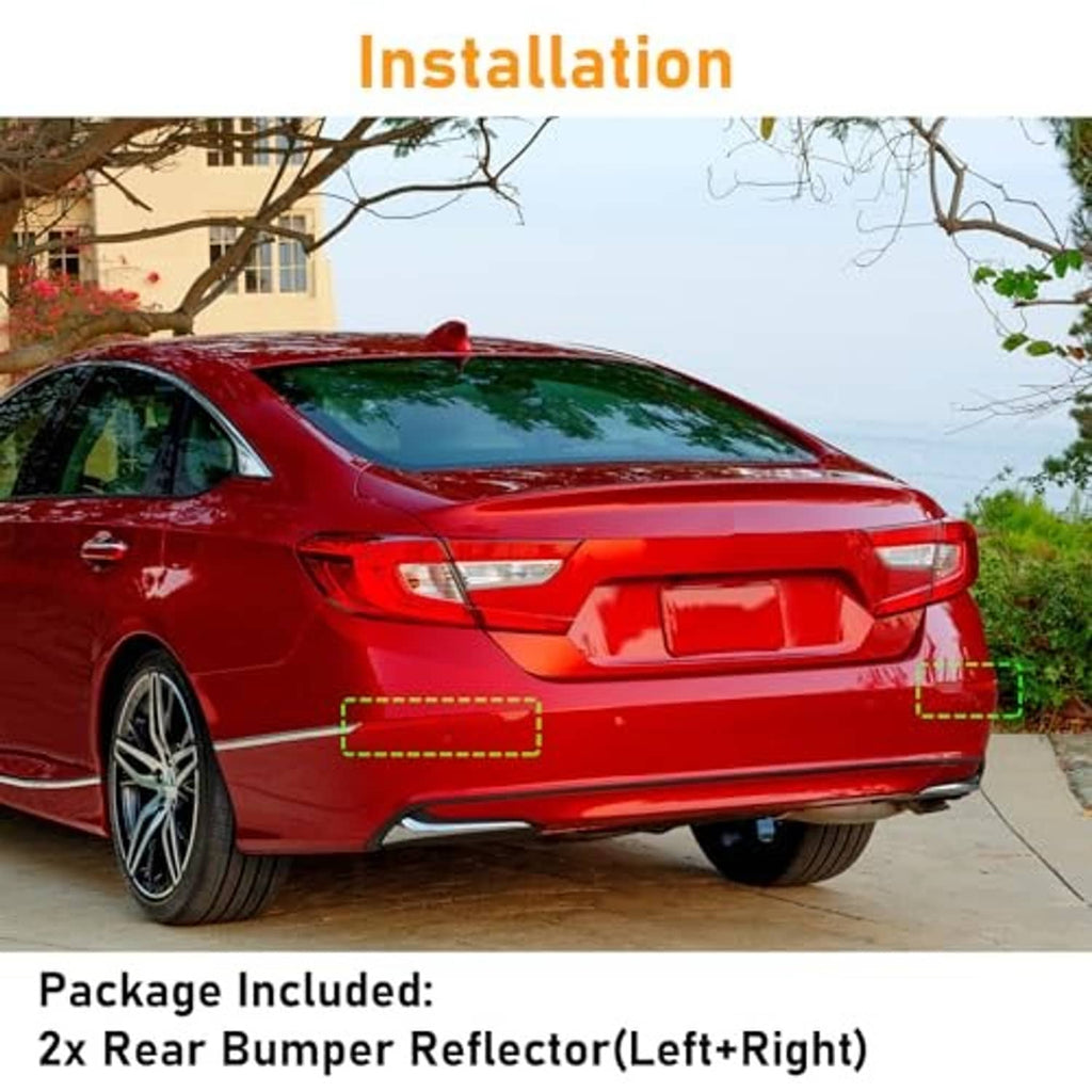 Red rear bumper reflector strips installed on a red sedan, left and right