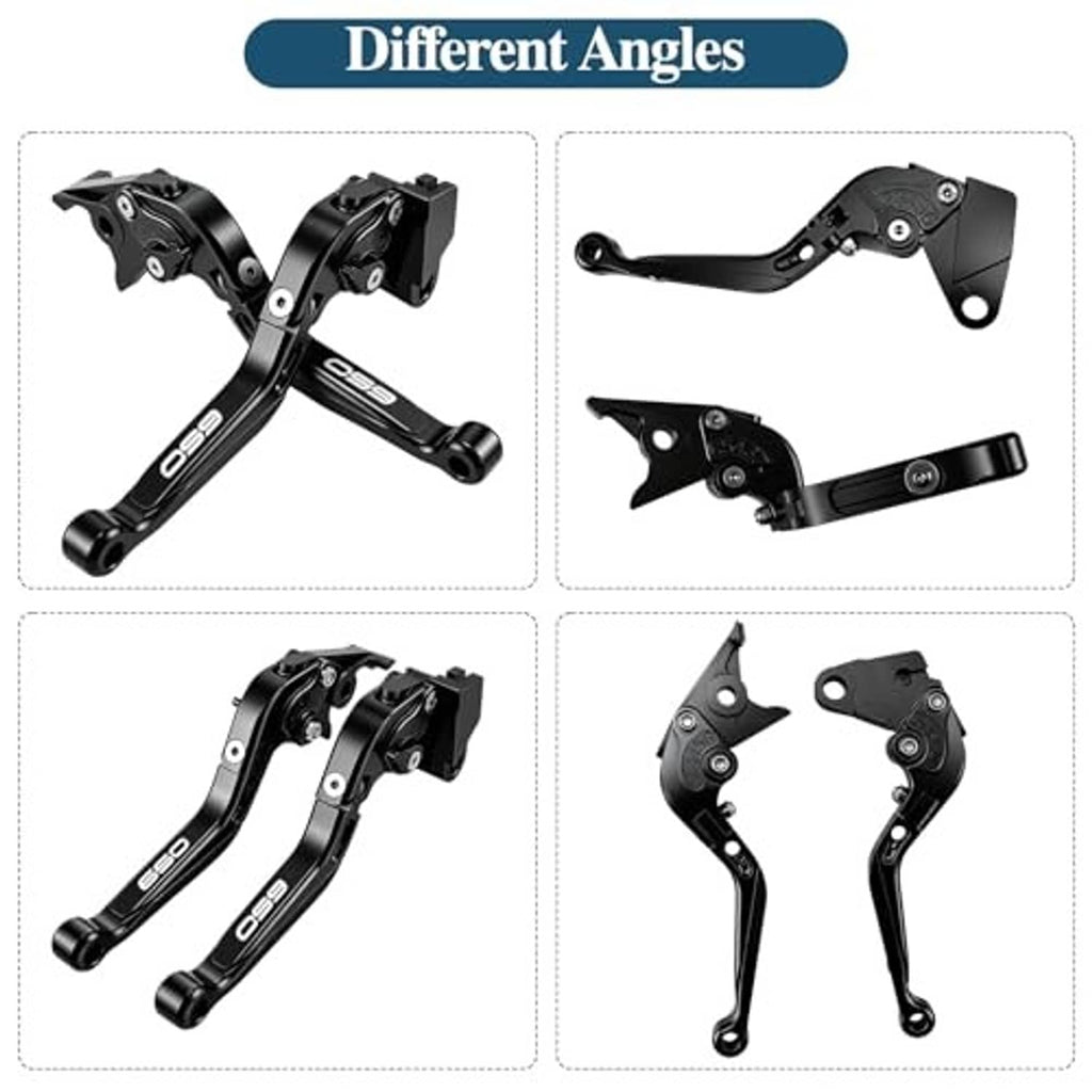 Black adjustable brake and clutch levers shown from multiple angles on one set.