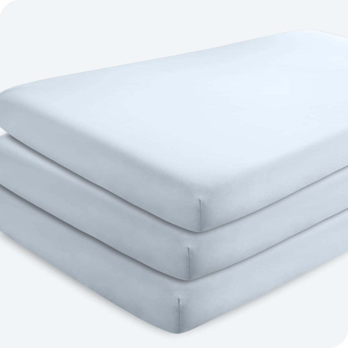 Light sky blue crib fitted sheet with elastic corners, smooth microfiber finish