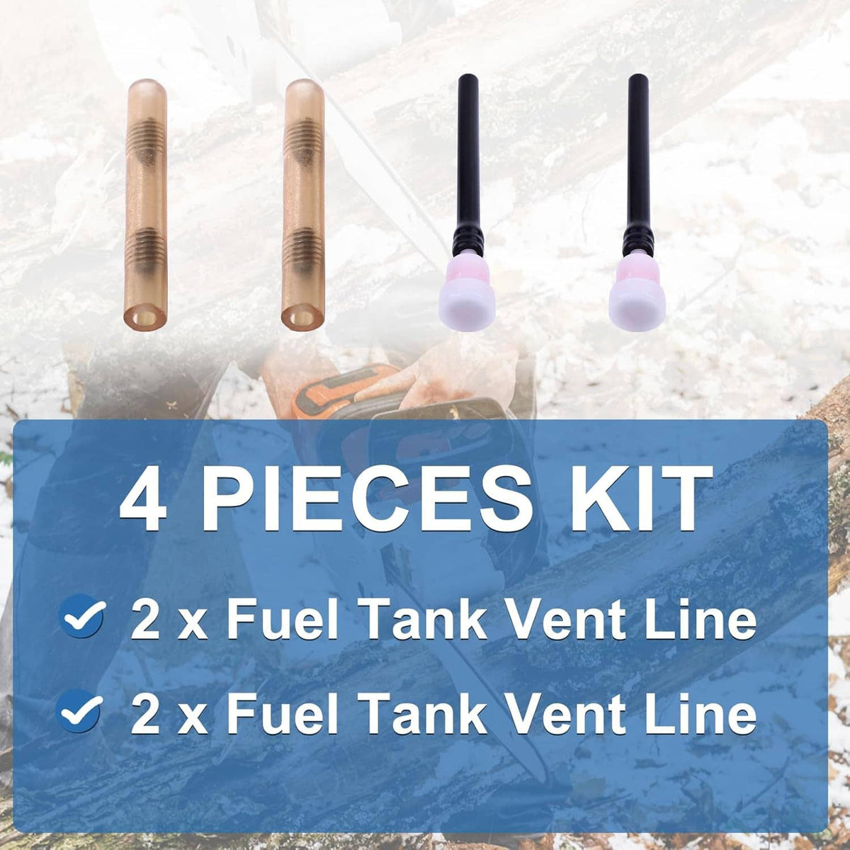 Four-piece fuel tank vent line kit: two tan tubes and two black hoses with pink caps