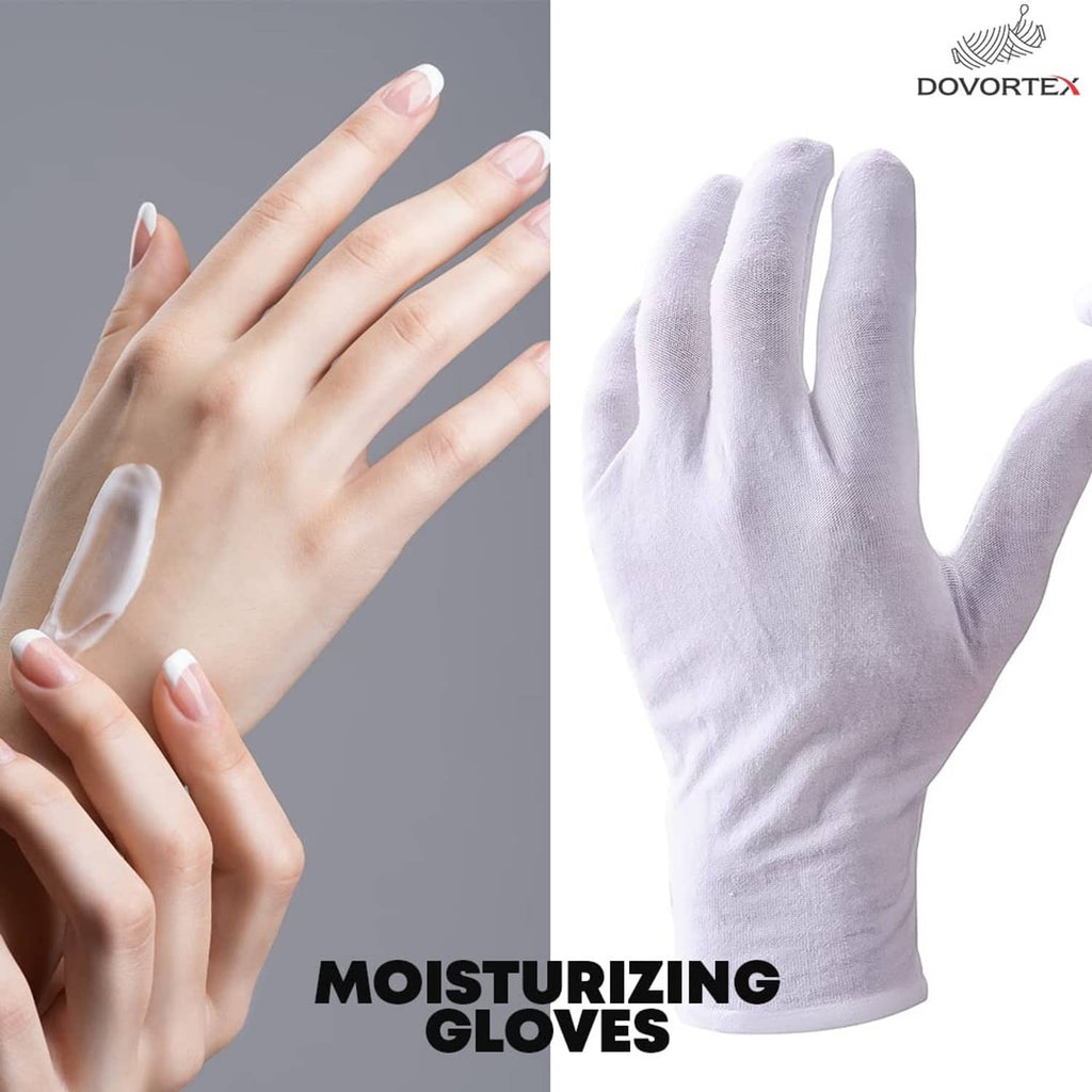 White cotton gloves on hand with long cuff