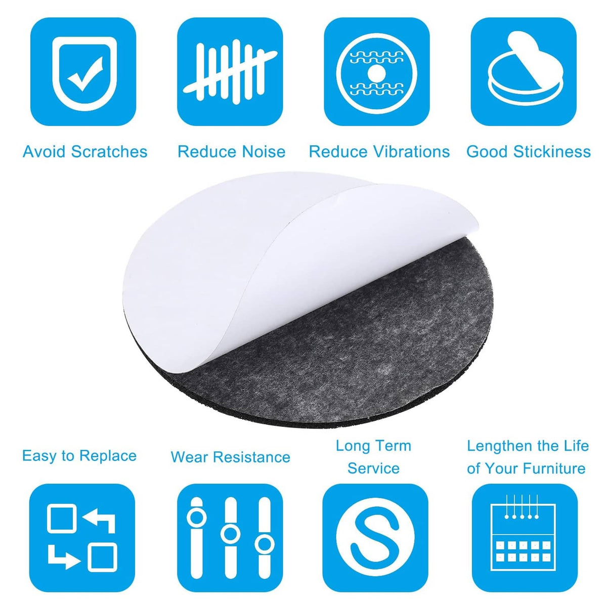 Black felt pad roll with backing, designed for sticking to furniture surfaces