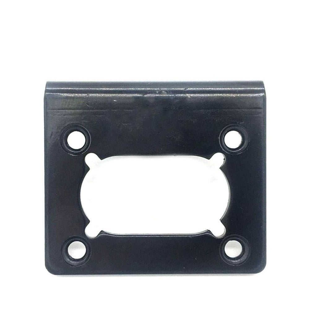 Black mounting bracket plate with four screw holes and central connector cutout