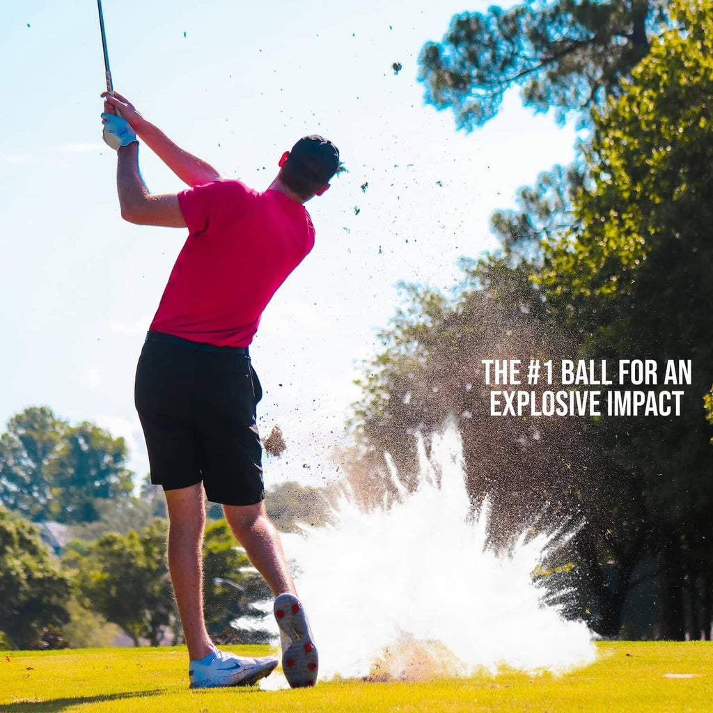 Golf prank ball impact creates a white smoke burst during a tee shot