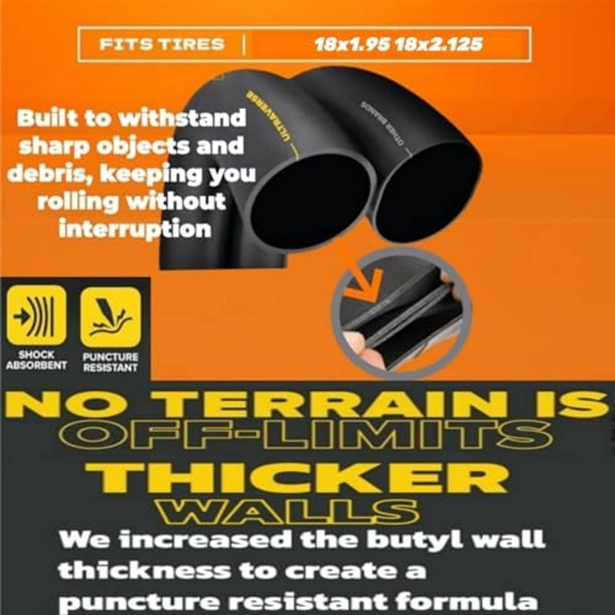 Thicker dirt bike inner tube, black rubber ring with blue size marking