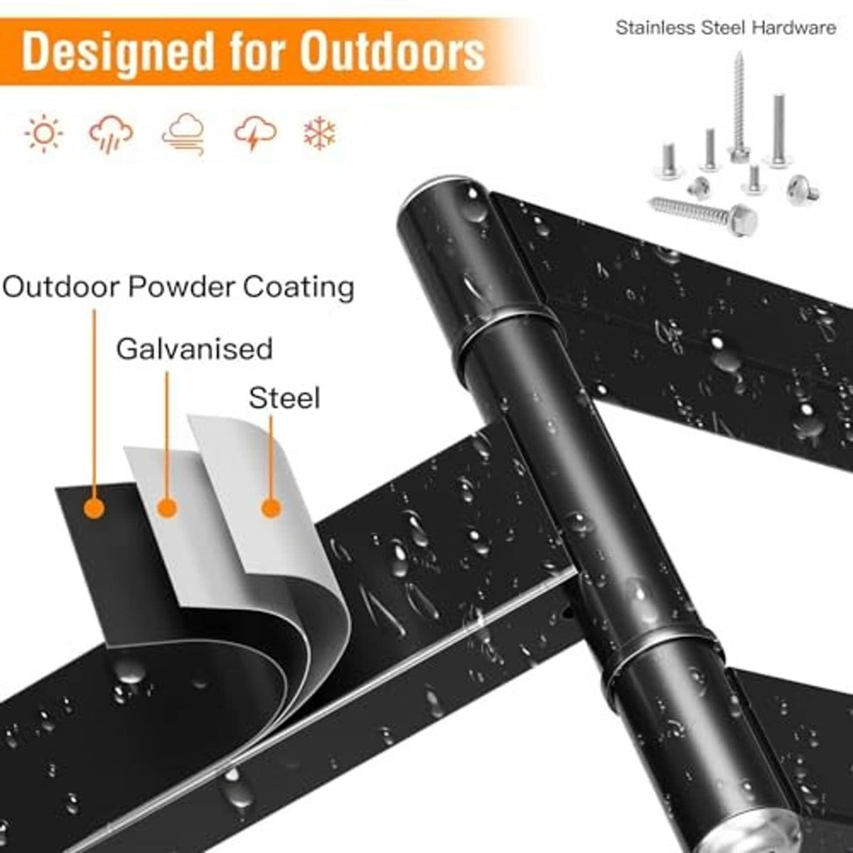 Powder-coated steel pillar TV mount hardware with stainless fasteners