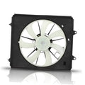 Engine cooling fan assembly with black shroud and white multi-blade fan