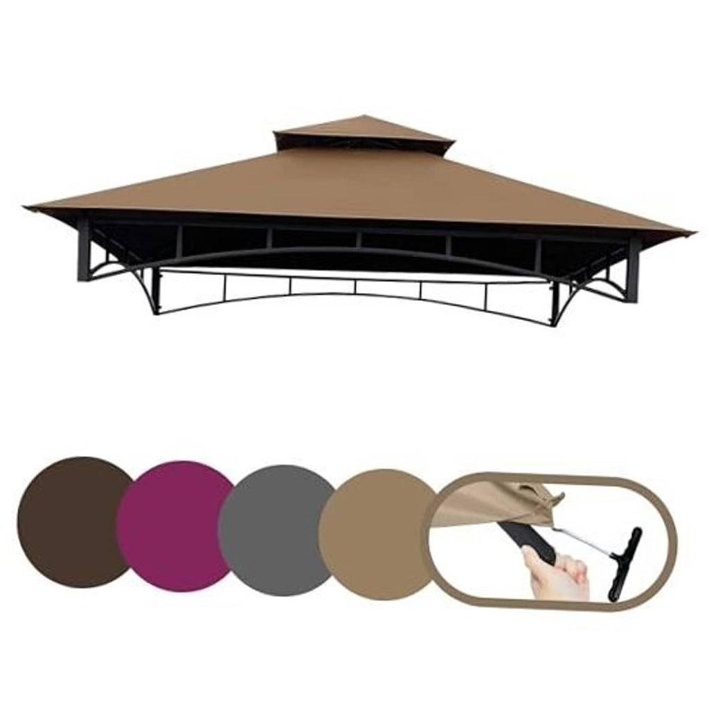 Khaki double-tier gazebo replacement canopy top with T-hook, double-roof style
