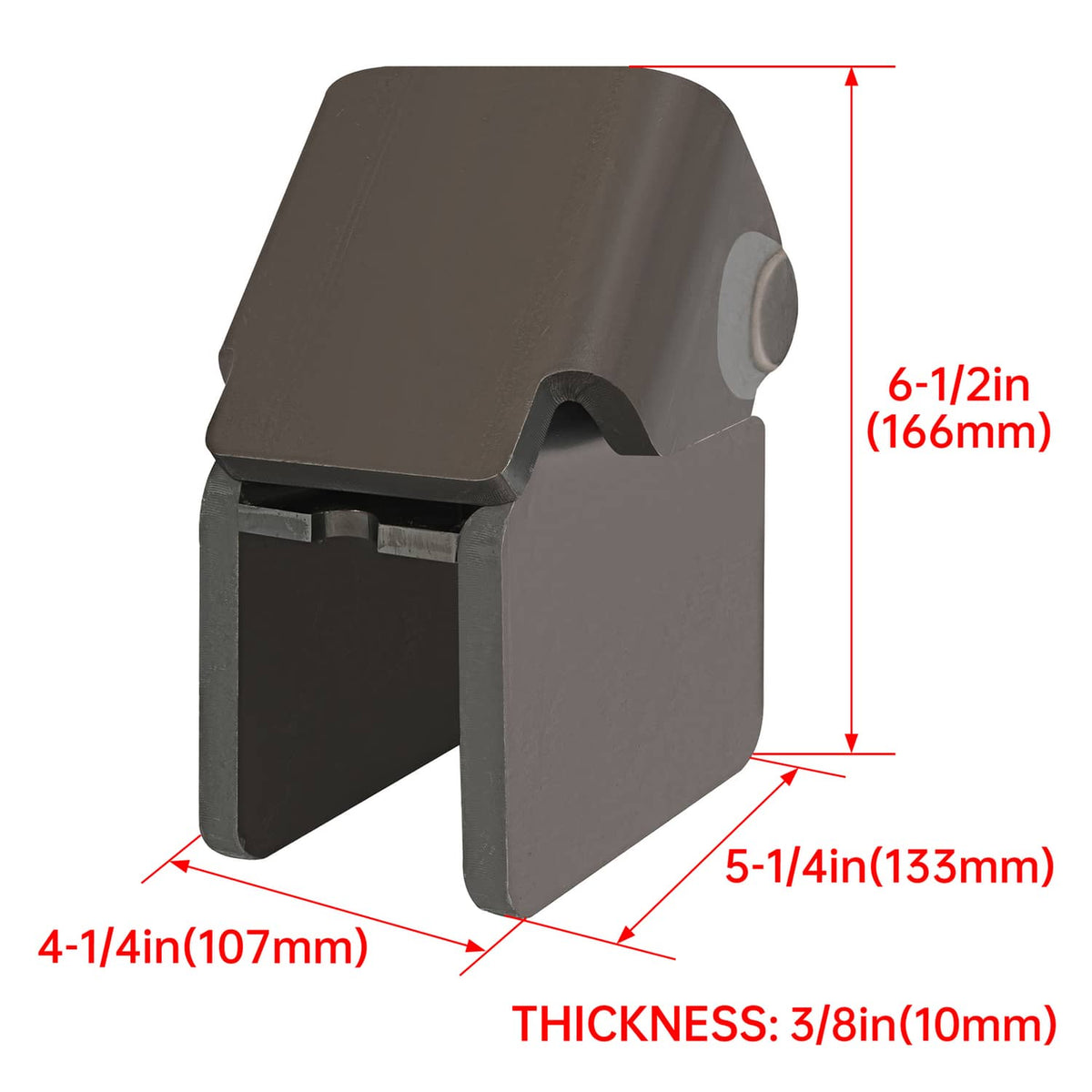Heavy-duty weld-on trailer hinge bracket, dark steel plate with pivot pin