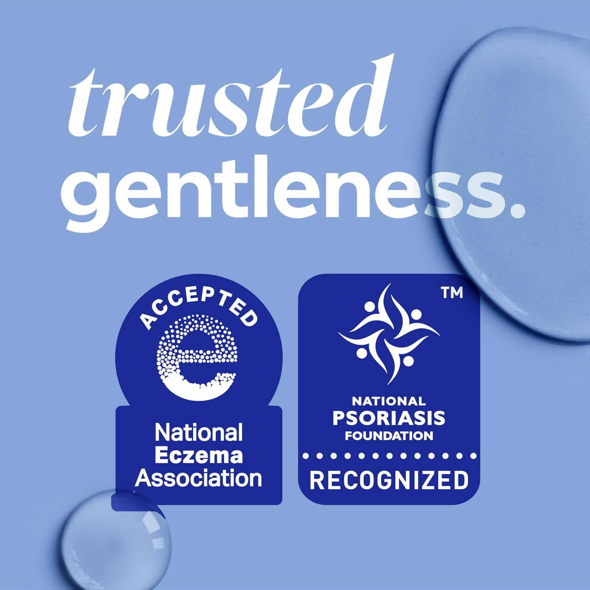 Tide free & gentle laundry detergent container with eczema and psoriasis association badges