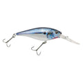 White and blue crankbait fishing lure with two treble hooks, isolated