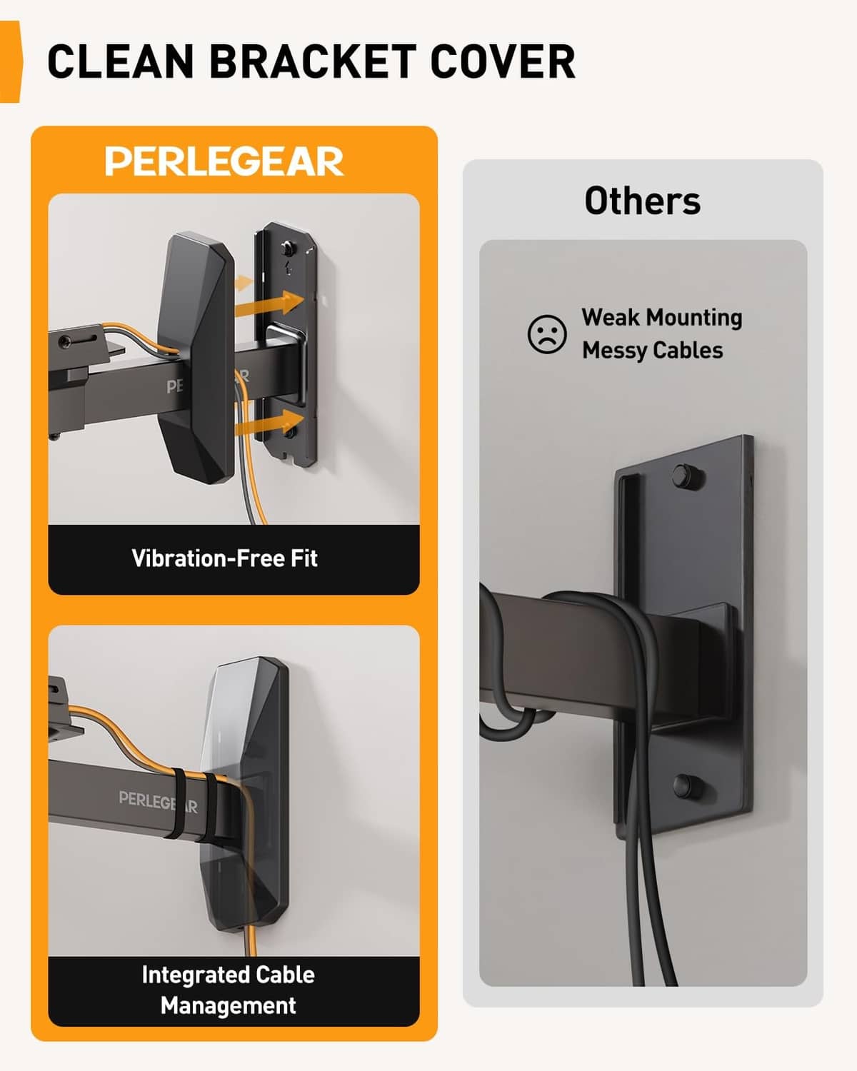 Black speaker wall mount bracket with clean cover and cable management