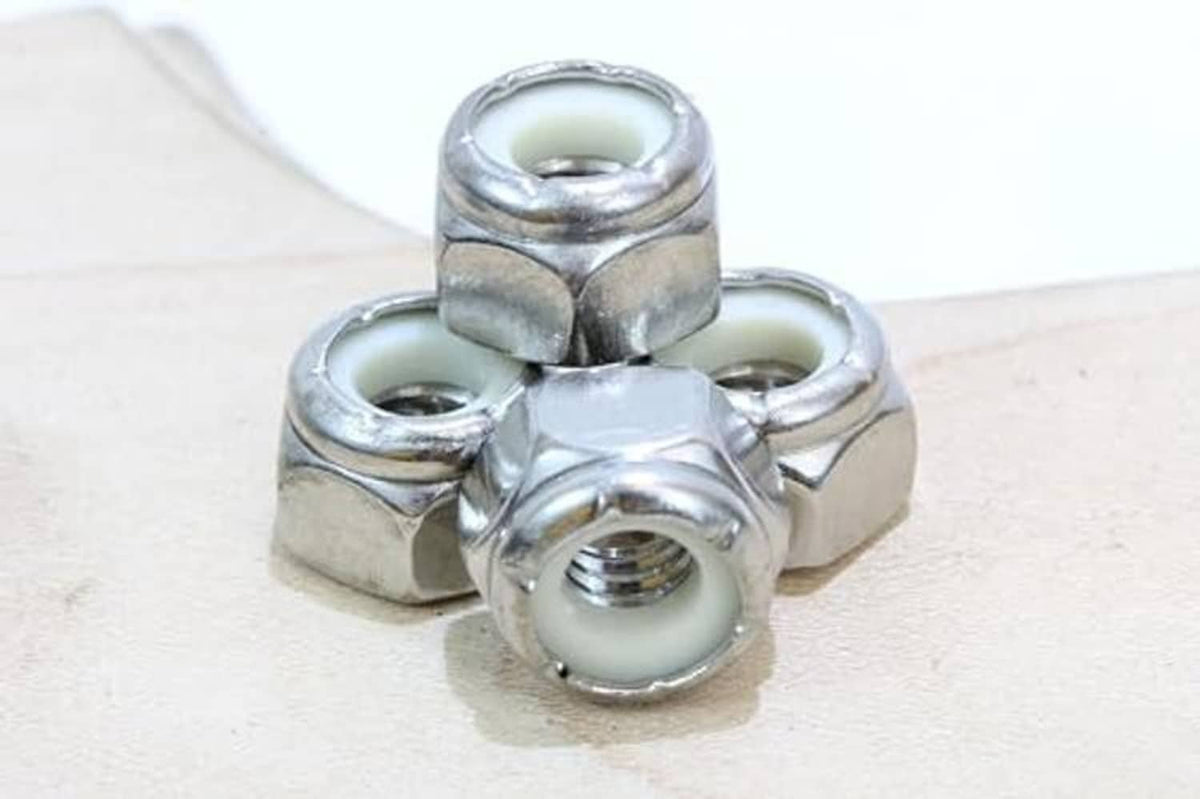Set of stainless steel hex lock nuts with nylon inserts and #10-24 thread holes