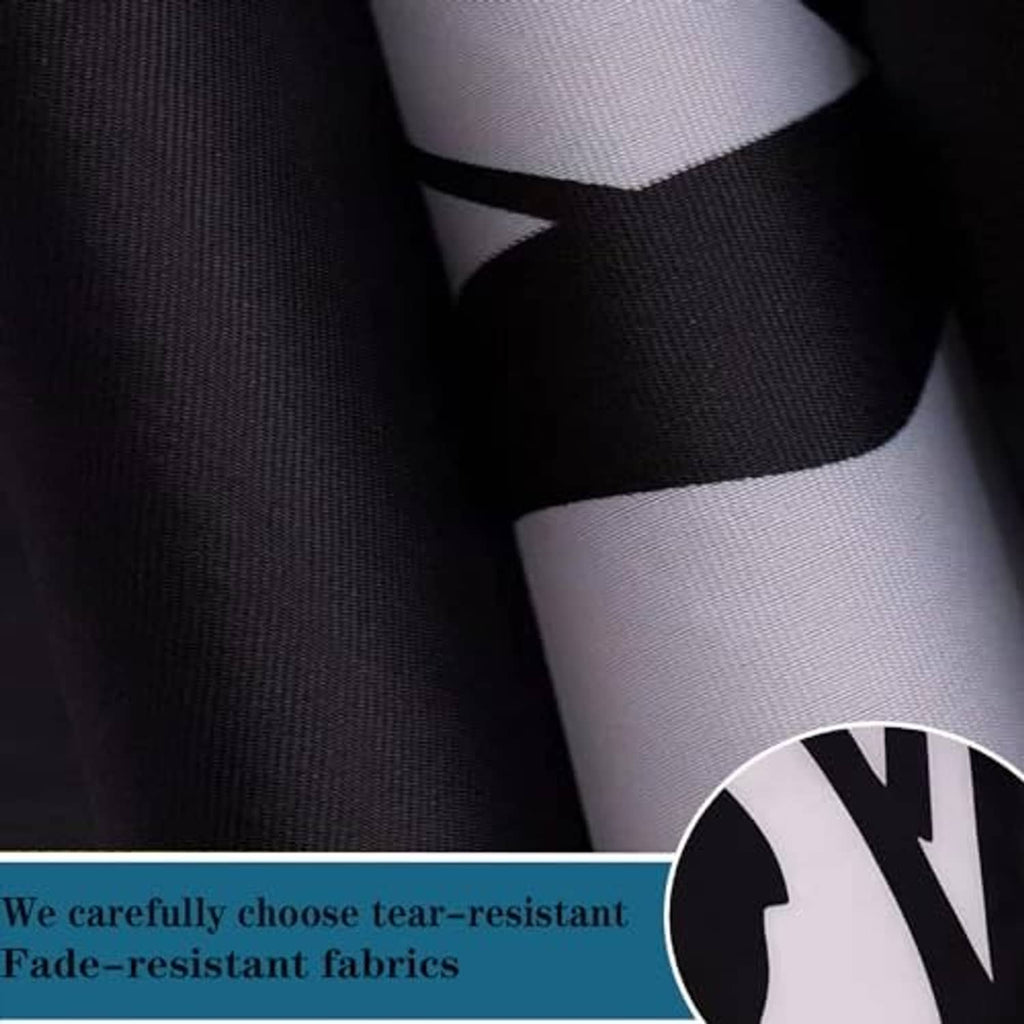 Black and light-gray fabric close-up with tear-resistant and fade-resistant label