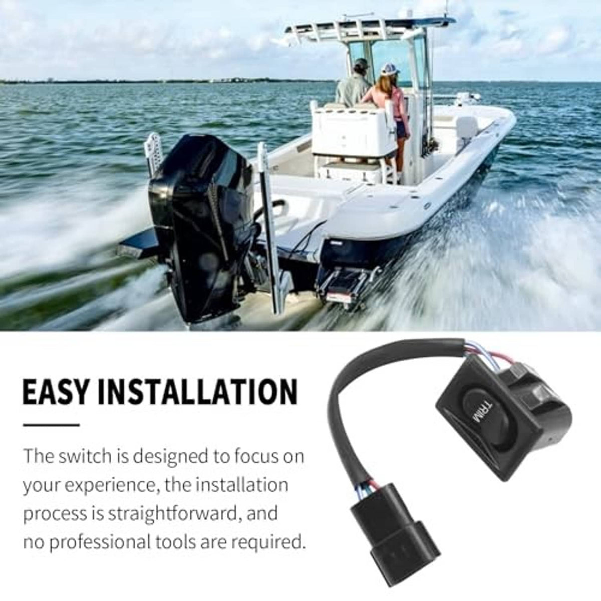 Black outboard trim switch with wiring harness and plug
