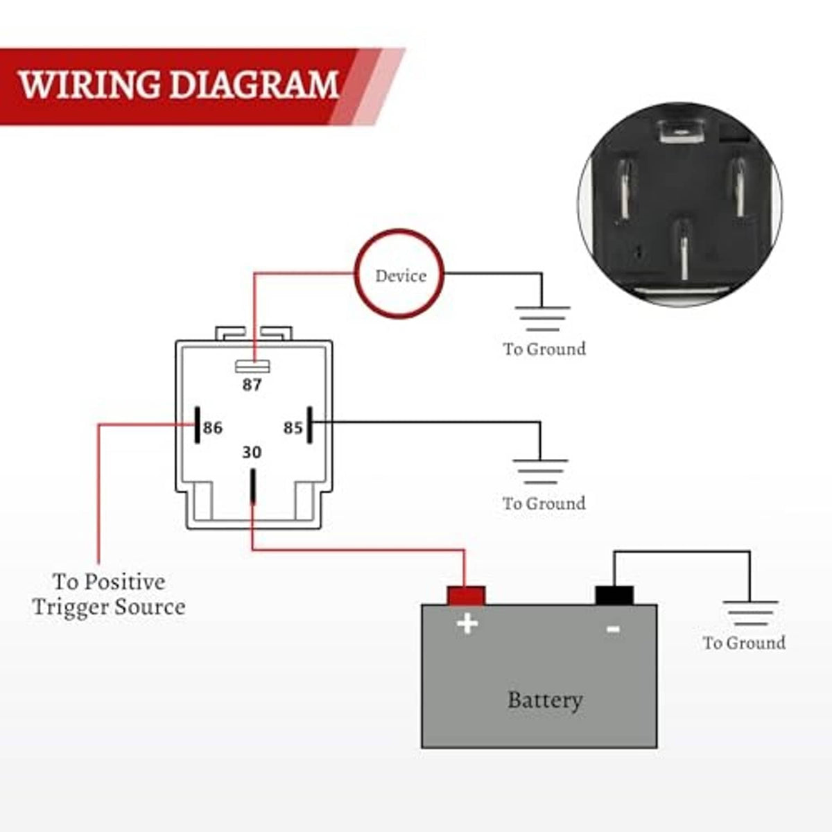 Wiring diagram showing relay connections to ground and battery terminals