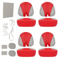 Red and gray soft set seat cover set with molded headrest and bench pads