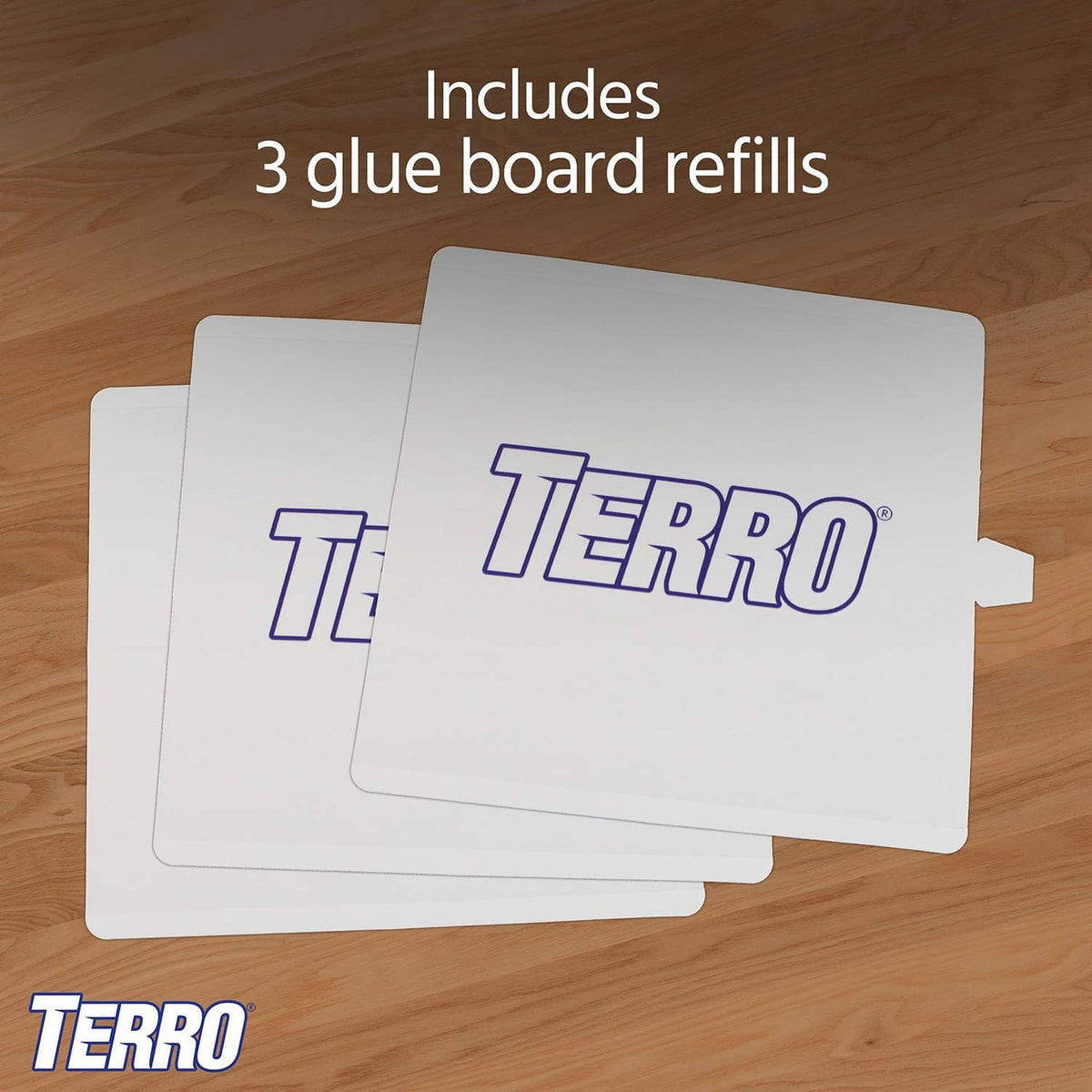 Pack of 3 white TERRO glue boards for flea trap, stacked