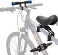 Front-mounted kids bike seat with black padded saddle and adjustable steel bracket