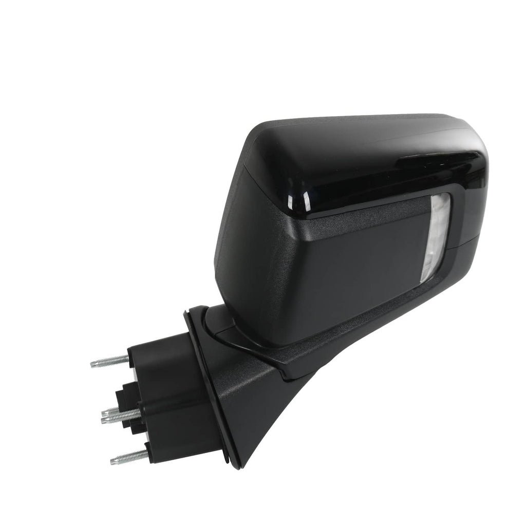 Black side mirror with reflective lens and side housing, three-prong connector mount