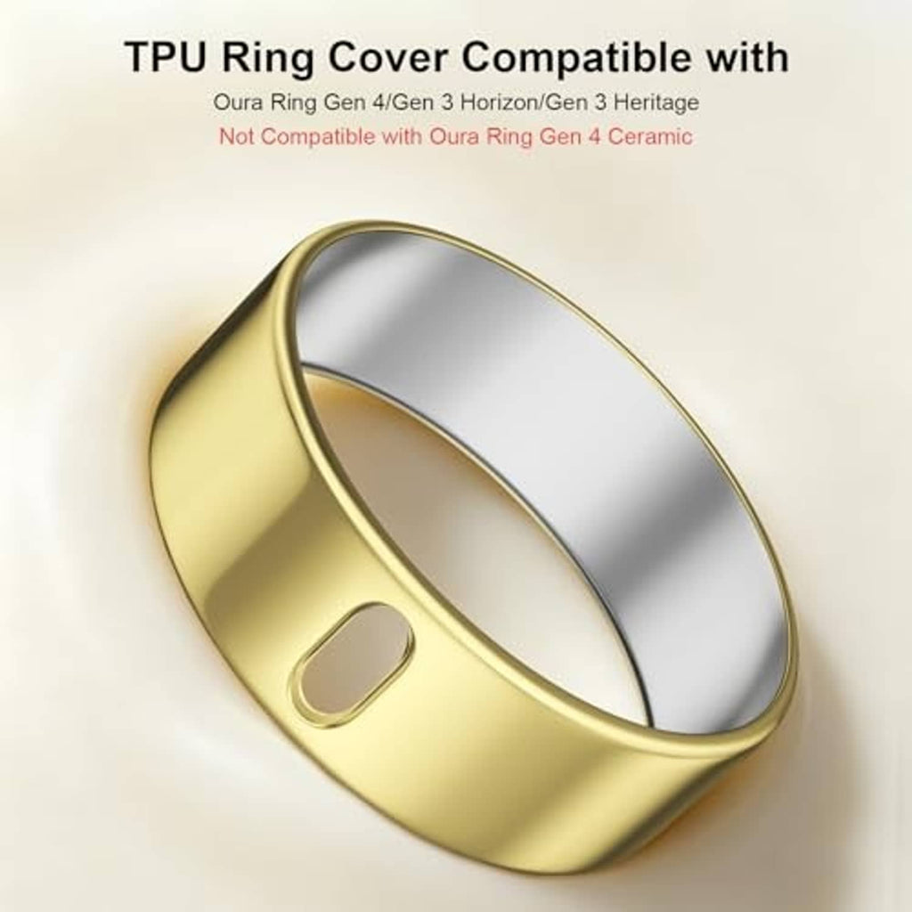 Gold TPU ring cover for Oura ring, size 10, with oval sensor window