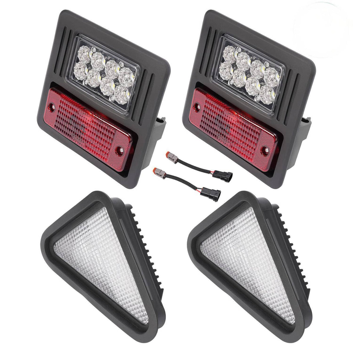 LED exterior light kit with two red/clear rectangular lamps and two white triangular lamps