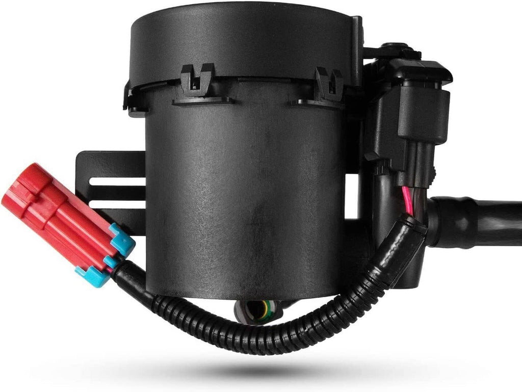 Vapor canister vent solenoid valve with cylindrical black canister and wire leads