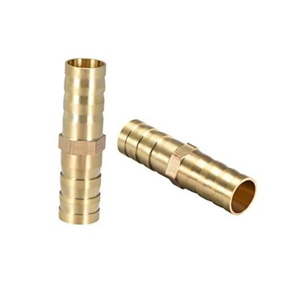 Brass straight barb hose splicer fitting with two barbed hose ends