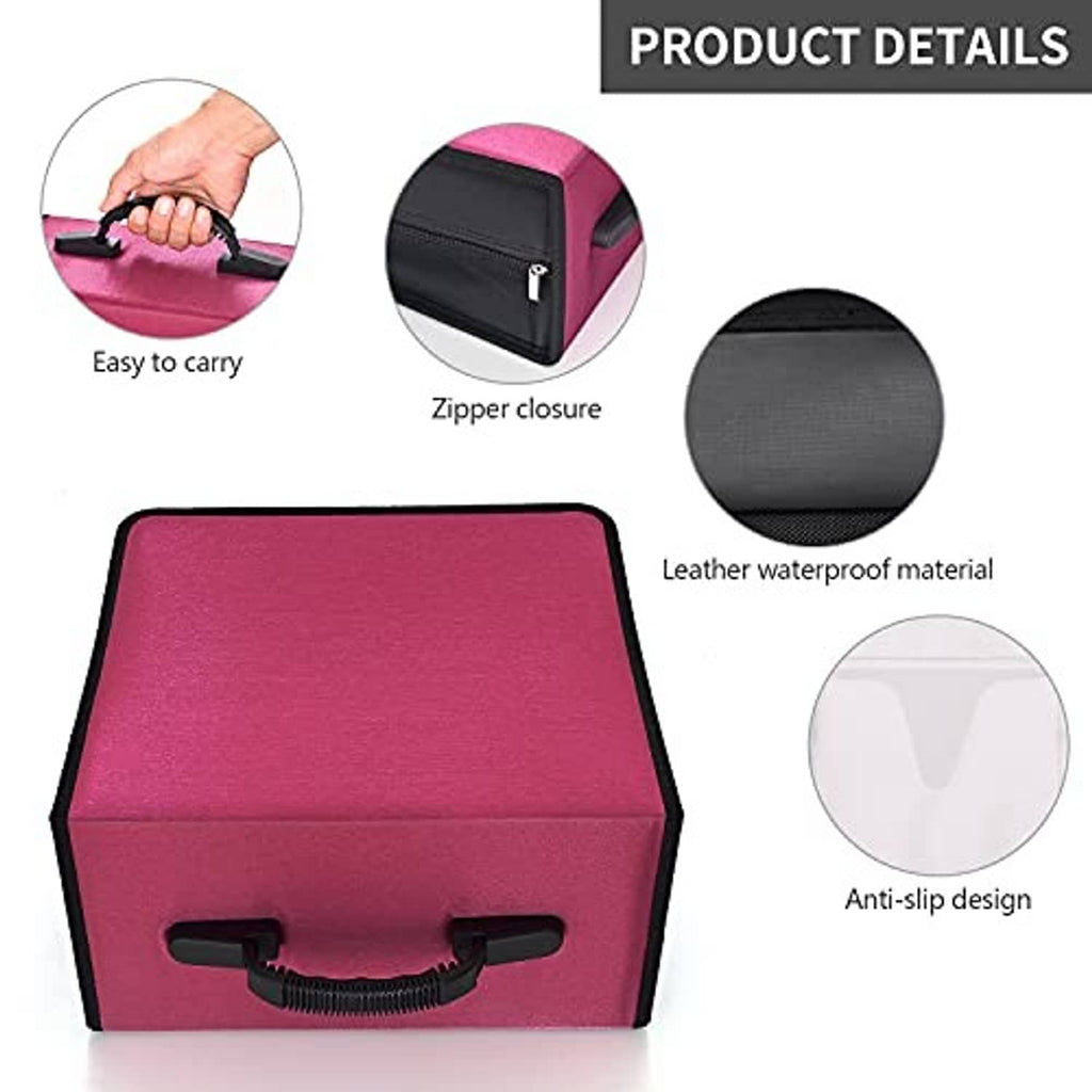 Red CD/DVD organizer case with side zipper track and textured black trim edges.