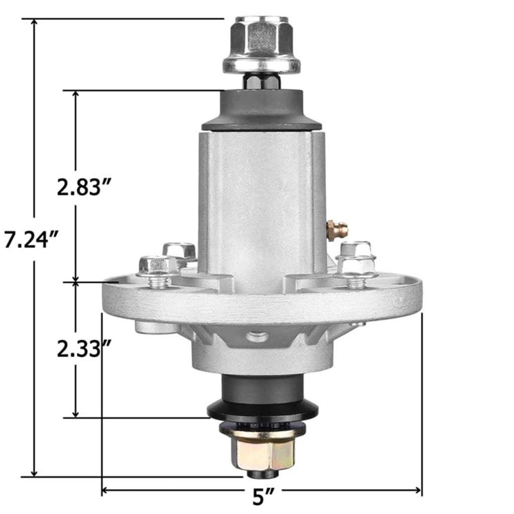 Lawn mower spindle assembly with flange and threaded bolt, 5 in mounting size