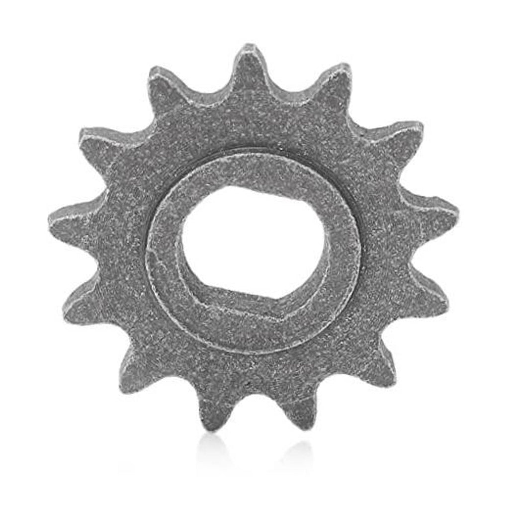 Dark gray chain sprocket with central hole and toothed ring, rugged metal finish