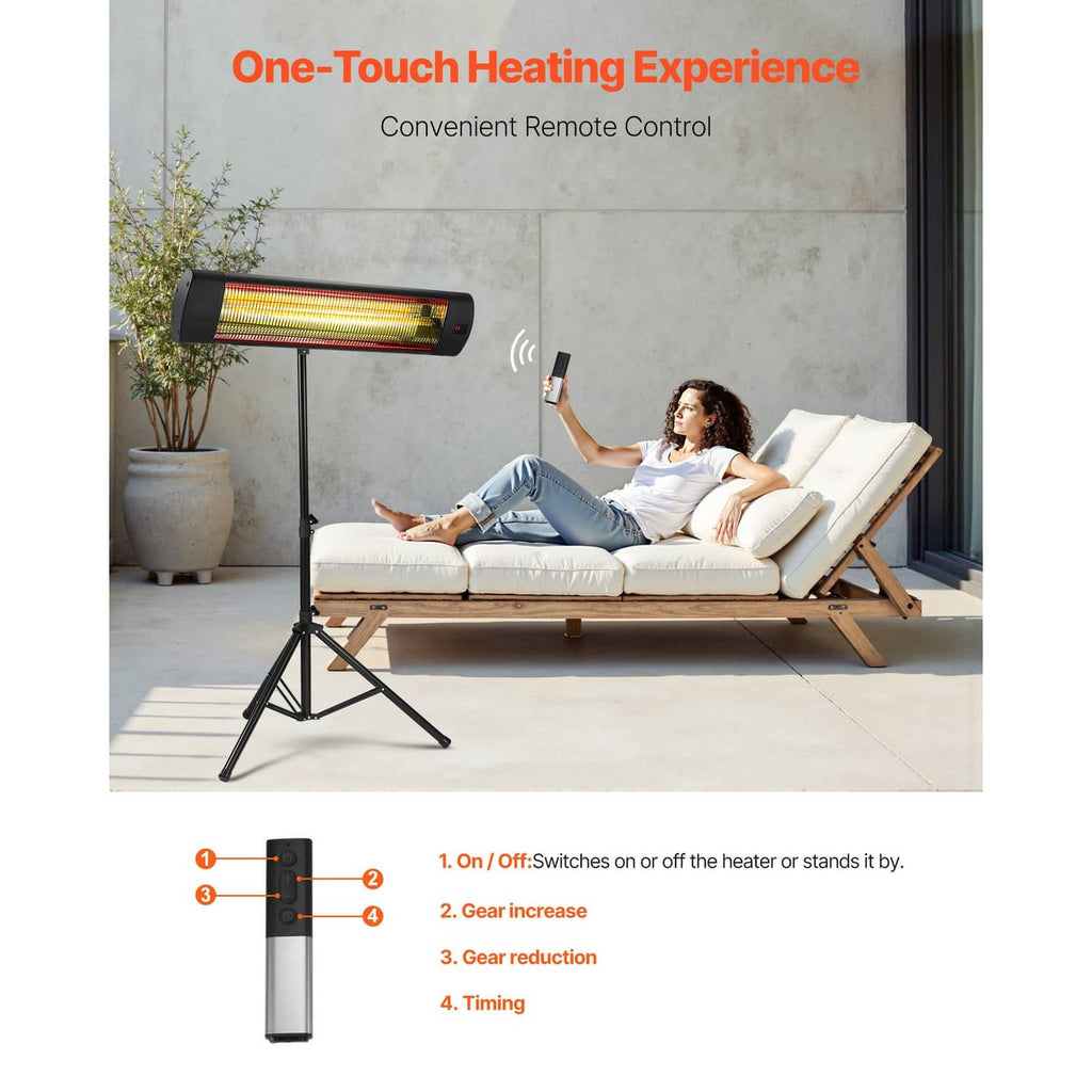 Infrared space heater on tripod stand with heating tube and remote control